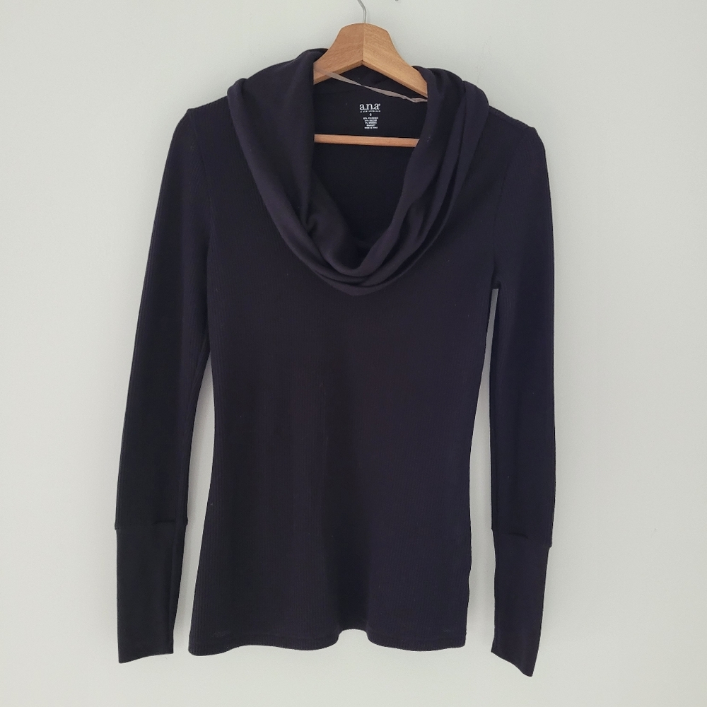 Long Sleeved black Cowl Drape Neck Small  a.n.a